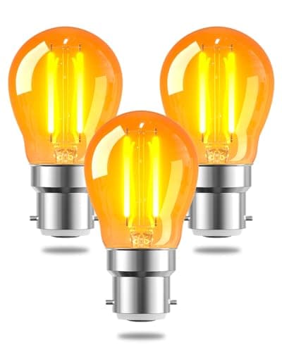 Image of TobeBright 2.5W B22 LED Bayonet Vintage Light Bulb Fitting,G45 Golf Ball Bulb Large Bayonet,BC Low Watt Orange Decorative Filament Light Bulb,Amber Warm White 2200K,20W Equivalent,Non Dimmable,3-Pack