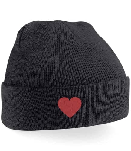 Image of Love Heart Beanie Hat | Embroidered Valentine Winter Cap for Adults | Soft Knit Unisex Headwear