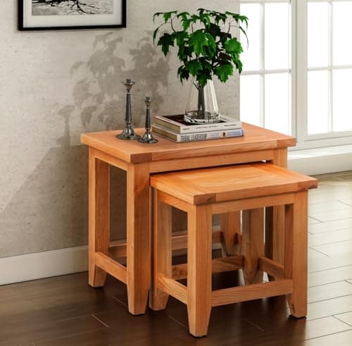 Image of Hallowood Furniture Cotswold Nest of Tables Set of 2, Multifunctional Solid Oak Wooden Nesting Side, Coffee Table for Living Room, Bedroom or Small Spaces, Fully Assembled