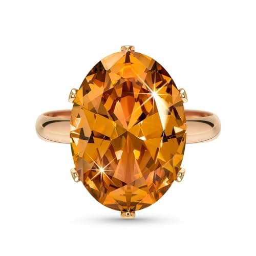 Image of Linawe Citrine Morganite Rose Gold Adjustable Rings for Women, Orange Topaz Cubic Zirconia Imitation Diamond Cocktail Gemstone Crystal Birthstone Rhinestone Ring Costume Jewellery