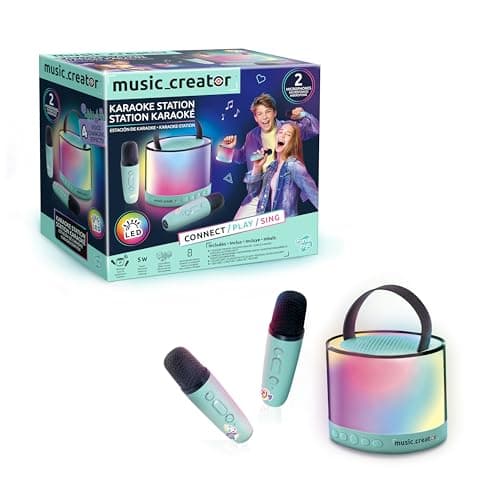 Image of Music Creator Wireless mini Karaoke Station with 2 Microphones, Voice Effects and LED Lights - Children Karaoke Speaker with 4 Voice Effects - gift for kids