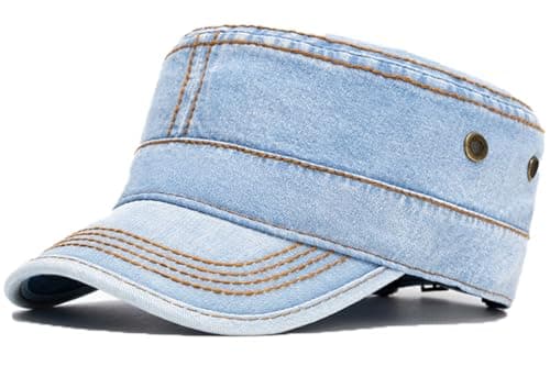 Image of BABAHU Washed Cotton Military Caps Cadet Army Caps Unique Design (UK, Alpha, One Size, Z1-Denim Light Blue)