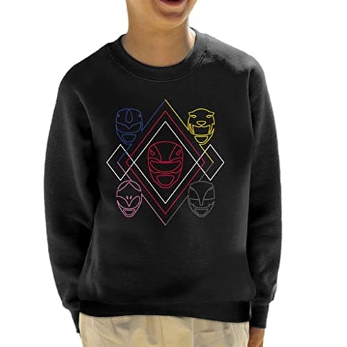 Image of All+Every Power Rangers Heads Line Art Kid's Sweatshirt Black