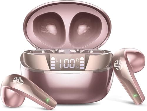 Image of AOSRAU Wireless Earbuds, Bluetooth 5.3 Mini Headphones, Noise Cancelling Mic, Waterproof, Rose Gold
