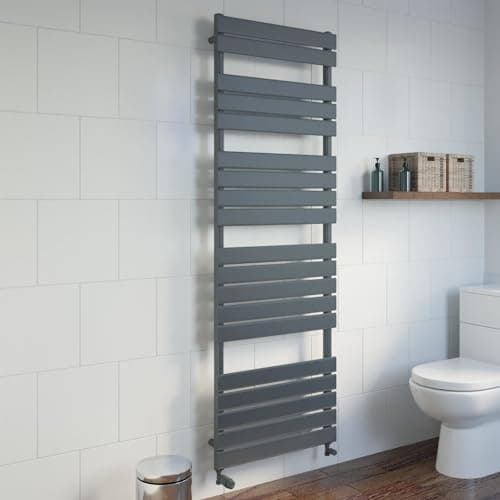 Image of DuraTherm® 1800 x 600mm Flat Panel Heated Towel Rail Radiator Modern Central Heating Bathroom Warmer Wall Mounted Ladder Rad, Anthracite