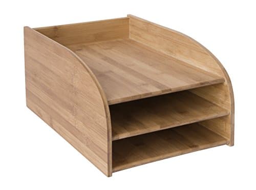 Image of OSCO Bamboo 3 Tier Letter Tray A4 Desk File Organiser, Wooden Paper Storage Rack, Office Document Sorter, Desktop File Holder, Home Office Paper Tray, No Assembly Required