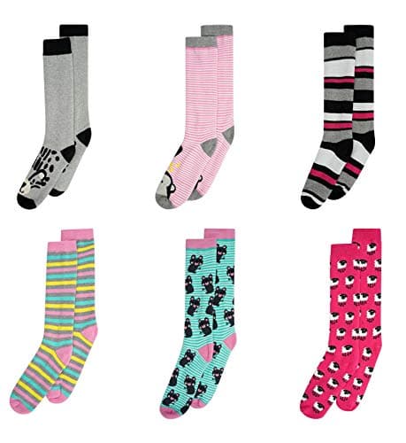 Image of Sock Stack 6 Pairs Of Kids Welly Socks Cotton Rich Boys Girls Long Wellington Boot Sock, Girls 9-12