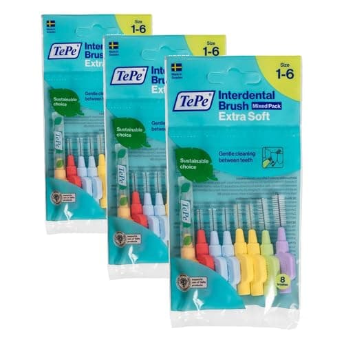 Image of TEPE Interdental Brushes Extra Soft - Mixed Pack with Sizes 0.45-1.1Mm, Simple and Effective Cleaning of Interdental Spaces, 1 X 8 Brushes 8 (Pack of 3)