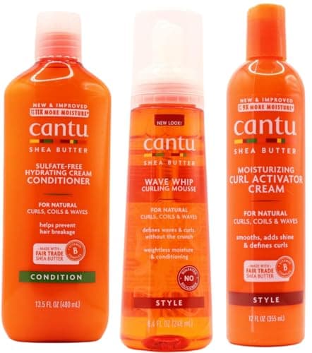 Image of Cantu SHea Butter Moisturizing Curl Activator Cream, Wave Whip Curling Mousse & Hydrating Cream Conditioner Combo (Set of 3)