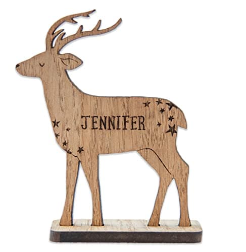 Image of Personalised place names | wooden Christmas table place cards settings | wood sign keepsake christmas table decorations ornaments (Reindeer)