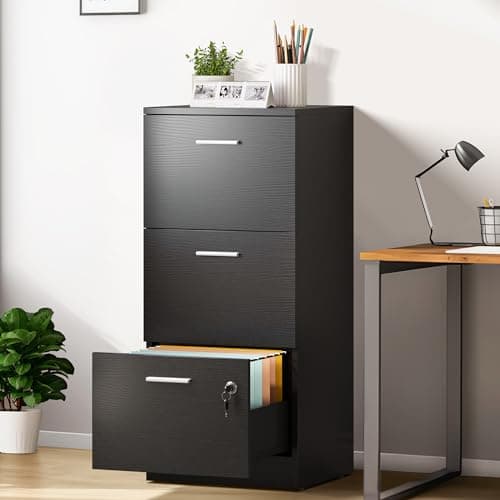 Image of YITAHOME 3-Drawer Lockable Filing Cabinet for Home Office – Vertical A4 Letter File Storage Cabinet with Key, Black