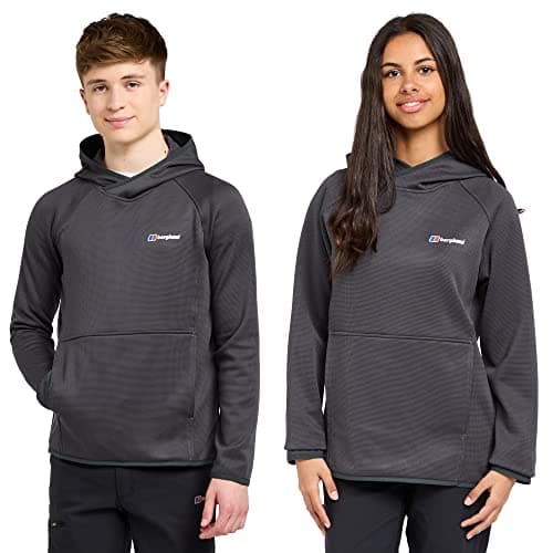 Image of Berghaus Kids’ Logo Hoody with Kangaroo Style Pocket, Soft, Stretchy & Sporty Midlayer, Hoodie for Boys & Girls (UK, Age, 11 Years, 12 Years, Regular, Grey)