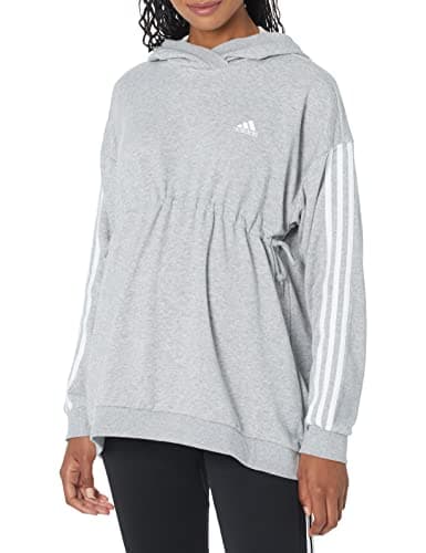 Image of adidas Women's Essentials Cotton 3-Stripes Hoodie (Maternity), Medium Grey Heather/White, X-Small