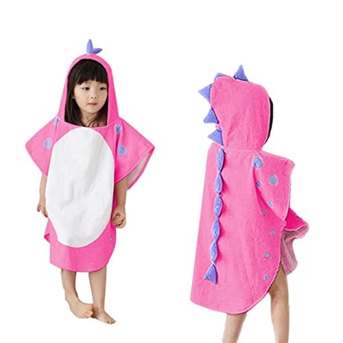 Image of Citridarll Baby Boys Dinosaur Hooded Bathrobe Towels, Toddlers Kid's Beach Towel Pool Poncho Swim Terry Cloth Cover Up, M, 1-4 Years, Pink