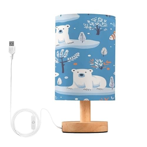 Image of Mnsruu Bedside Table Lamps, Cute Polar Bears USB Table Lamp for Bedroom, LED Light Bedroom Bedside Table Décor Night Lamp Warm White