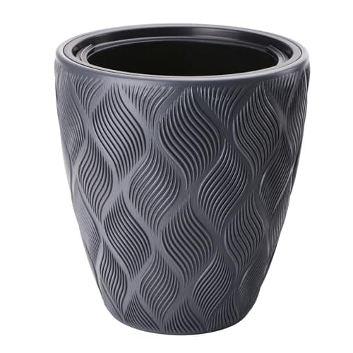 Image of B2C Round Tall Plant Pot Elegant Large Flower Indoor Outdoor Garden Planters Flow High 5 Colours Wave Plastic Textured With insert (Anthracite, H32cm x D29cm)