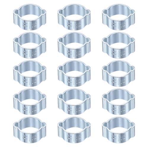 Image of sourcing map 15pcs Double Ear Hose Clamp 11-13 mm Galvanized Steel Hose Clamp Double Ear O Clips Crimp Rings for Fuel Line Pipe Tube Fitting Connections, Silver