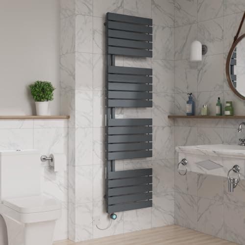 Image of Warmehaus Designer Smart WiFi Thermostatic Electric Bathroom Heated Towel Rail Warmer Radiator with Timer Flat Panel 1800x500mm Sand Grey