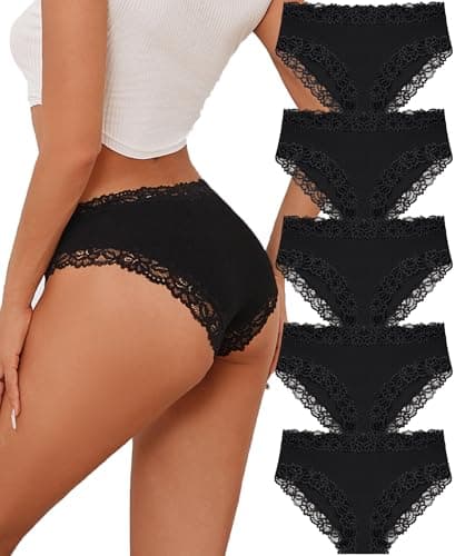 Image of FINETOO 5er of Women's Cotton Underwear Brazilian Briefs Cotton Knickers Lace Pants Soft Hipster Sexy Panties Multipack