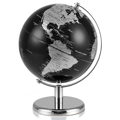 Image of GYMAX 20/23cm World Globe, Desktop Earth Globes with Metal Stand and Non-slip Base, Educational Rotating Globe for Home Office Classroom (Black + Silver, 21 x 21 x 27 cm)