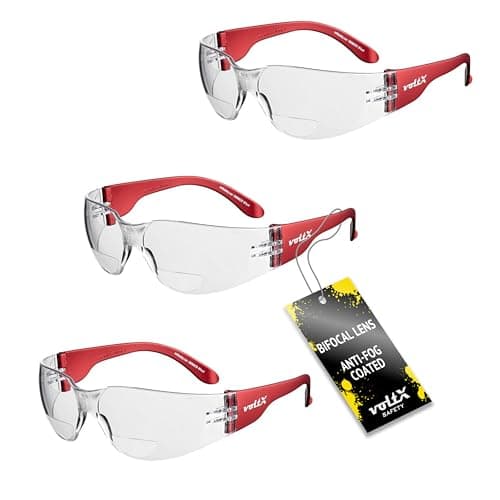 Image of voltX 3 x GRAFTER’ Bifocal Lightweight Industrial Reading Safety Glasses, UKCA & CE EN166f Certified/Cycling Safety Glasses (Clear Lens +2.5) + UV400 anti fog coated lens