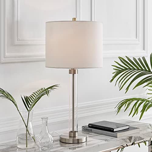 Image of Furniturebox UK Lighting - Esme Clear Glass & Silver Metal & White Shade Table Lamp Light (Including Bulb) - Modern, Elegant, Desk, Table or Console Lamp