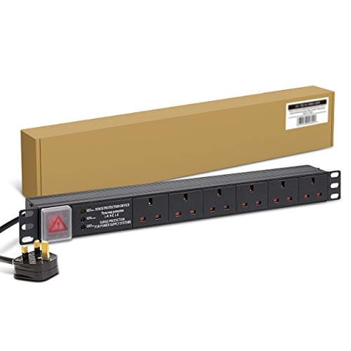 Image of Dynamode 6 Way PDU Extension Lead- 13A Multi Plug Switched Power Distribution Unit (PDU) Rack Mount Charging Station with 1.8 M Cable for Home Office 19 Inch PDU Server Cabinet with Surge Protection