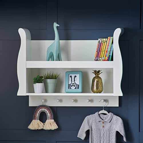Image of Obaby Stamford Sleigh Shelf – White – Nursery Wall Shelf for Baby Room