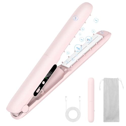 Image of Cordless Hair Straighteners and Curler Supports Charging and Plugging, Travel Wireless Portable USB Rechargeable Straightener, with 5V/3500mAh Battery, 3-Level for Smooth, Swift and Glossy Hair