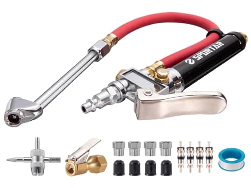 Image of Spurtar 10-120 PSI Car Tyre Pressure Gauge Gun Tyre Inflator Air Tool with 4 Way Tool and Valve Cores Air Compressor Accessories for Car Truck Heavy Duty Vehicle