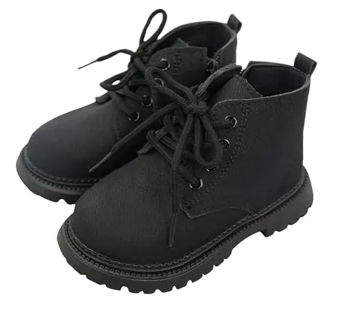 Image of FEOYA Boys Girls Ankle Boots Leather School Boots Waterproof Lace Up Shoes Toddler Spring Autumn Short Boots with Zip 3.5 UK Child