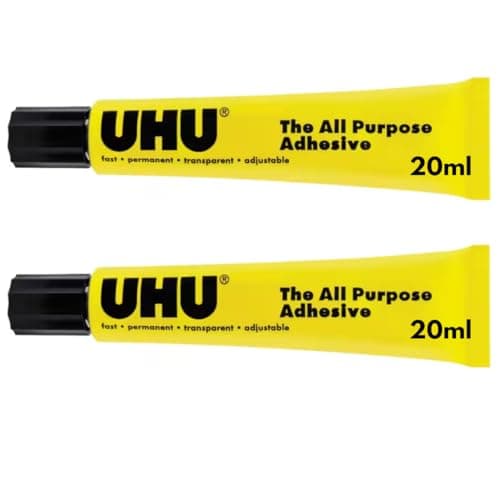 Image of UHU All Purpose Adhesive 2 Pack – 20ml Tubes – Strong Multi-Surface Glue for Paper, Card, Wood, Fabric, Plastic & More – Clear, Fast-Drying General Purpose Glue