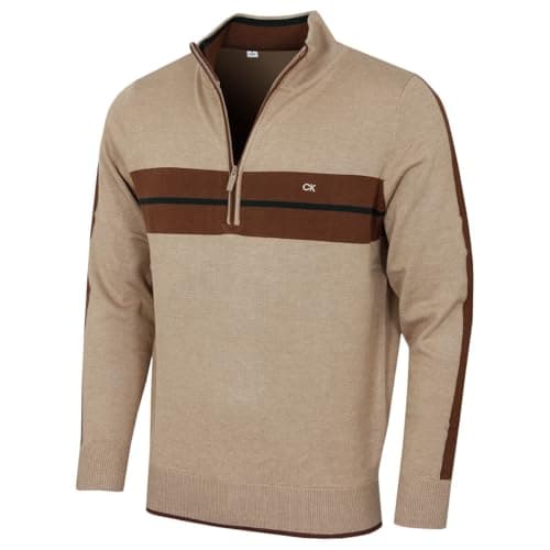 Image of Calvin Klein Mens Golf Vertex Half Zip Sweater - Tan - L