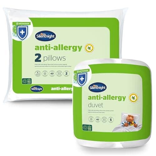 Image of Silentnight Anti Allergy 10.5 Tog Duvet and Pillow Pair Bundle - All Year Round Winter Quilt Duvet & Pillows Anti-Bacterial and Machine Washable with Allergy UK Approved Anti Allergy Fibres - King