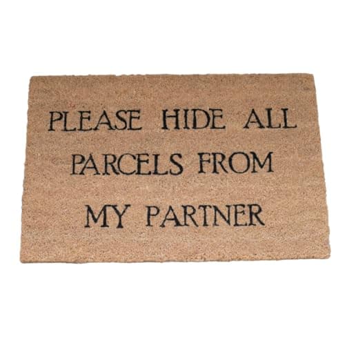 Image of Coir Novelty Door Mat Outdoor Indoor Mat Front Door Entrance Doormat Heavy Duty Nonslip Floor Dirt Trapper House Warming Gifts - Please Hide All Parcels from Partner