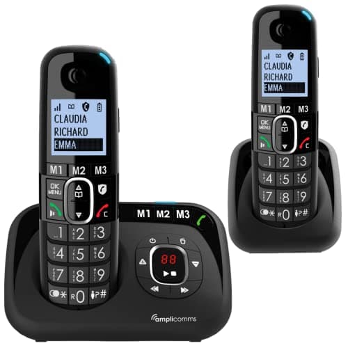 Image of Amplicomms BigTel 1582 Cordless Big Button Phone for Elderly with Answer Machine Plus Additional Handset - Loud Phones for Hard of Hearing - Hearing Aid Compatible Phones - Cordless Number Telephone