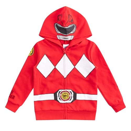 Image of Hasbro Power Rangers Boy's Red Ranger Hooded Zipper Jacket, 100% Cotton, Size 5