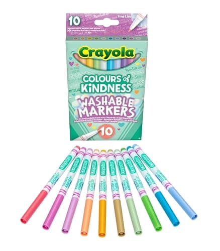 Image of CRAYOLA Colours of Kindness Washable Fine Line Markers - Assorted Colours (Pack of 10) | Colours That Represent Good Feelings | Ideal for Kids Aged 3+