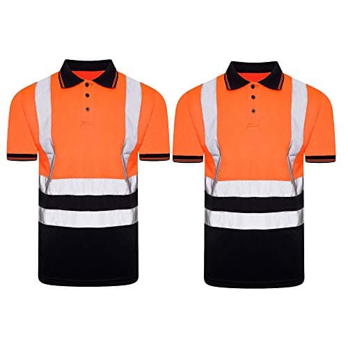 Image of Ace Online Pack of 2 Hi Vis Viz Polo Shirt Short Sleeve Breathable Two Tone Workwear Top (Orange Navy/Pack of 2, L)
