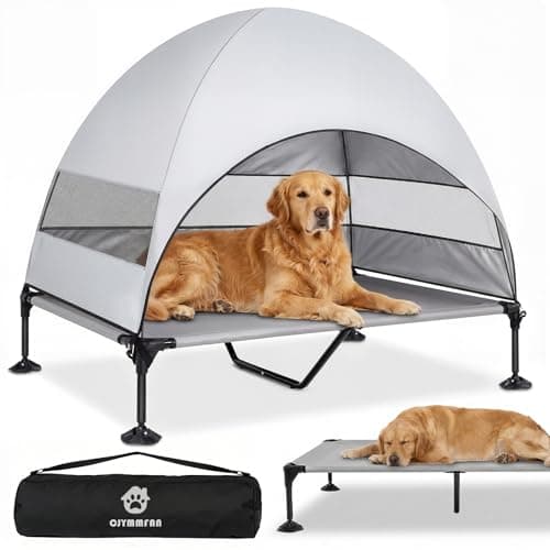 Image of Elevated Dog Bed with UV-Proof Canopy, Raised Outdoor Dog Tent with Powerful Anti-Slip Feet, Portable Pet Cot with Wider Shade, Raised Cooling Bed for Camping, Backyard, Beach (Grey, XL)