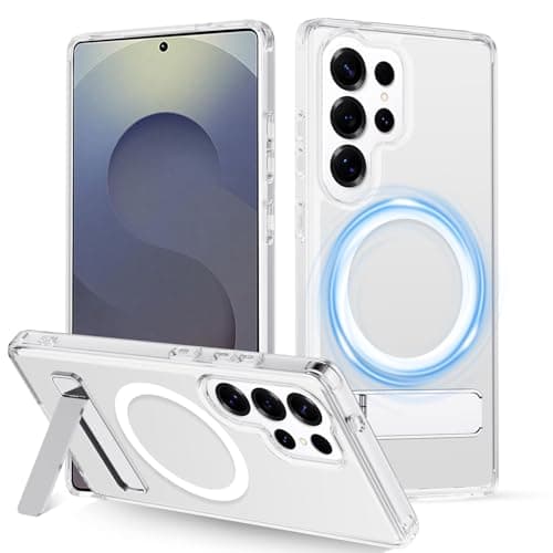 Image of XTCASE Magnetic Phone Case for Samsung Galaxy S25 Ultra 5G, Compatible with Magsafe, Clear PC Cover with Metal Kickstand, Shockproof Anti-Scratch Hard Case, Transparent