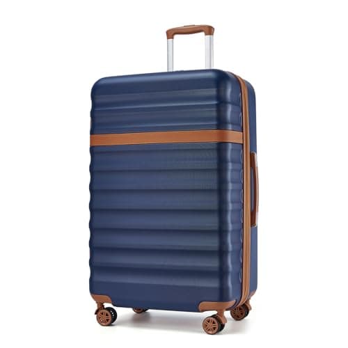 Image of Kono 28 Inch Large Expandable Suitcase Lightweight Luggage ABS+PC Hard Shell Travel Case with 4 Spinner Wheels & TSA Lock (Navy/Brown)