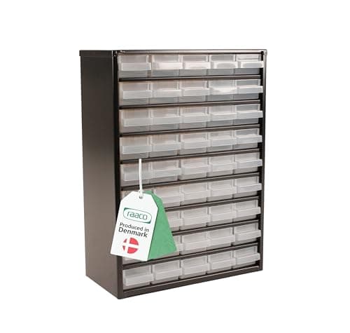 Image of Raaco Storage Cabinet C9-45 with 45 Drawers | Metal Tool Organiser | 30 kg Capacity | 15 × 30.6 × 42 cm | Steel Frame with Transparent Polypropylene Drawers | Garage Storage & Workshop Organiser
