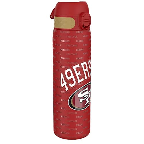 Image of Ion8 NFL San Francisco 49ers Lightweight Steel Water Bottle, 600 ml/20 oz, Non-Insulated, Leak Proof, Easy to Open, Secure Lock, Dishwasher Safe, Flip Cover, Fits Cup Holders, Metal Water Bottle