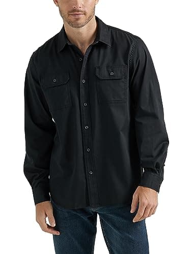 Image of Wrangler Authentics Men's Long Sleeve Classic Woven Shirt, Black, Large
