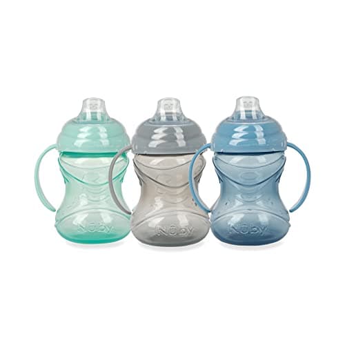 Image of Nuby 3 Piece No-Spill Grip N’ Sip Cup with Soft Flex Spout, 2 Handle with Clik It Lock Feature, Neutral,10 Ounce