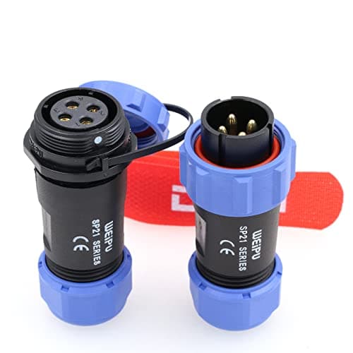 Image of DRRI Weipu IP68 Plastic Threaded Connector SP21 4Pin Male Plug SP2110/P Female Socket SP2111/S with Dust Cap in-line Cable