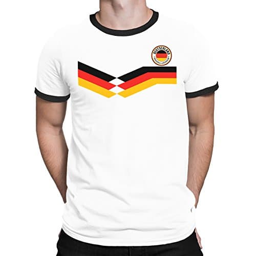 Image of Mens Germany 2021 Football T-Shirt Retro Strip Design with Country Badge German Euro Team