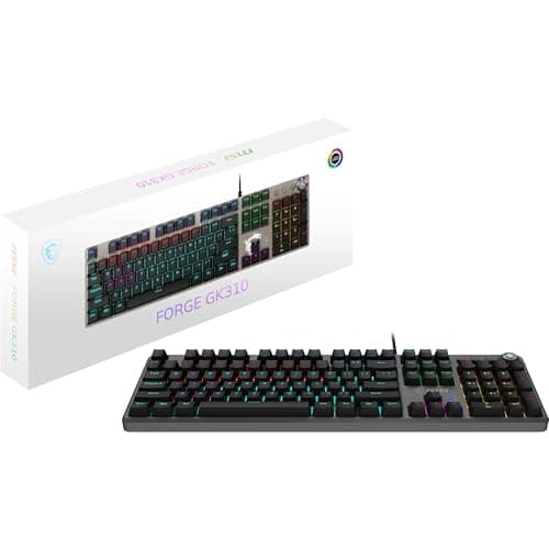 Image of MSI FORGE GK310, QWERTY, UK Layout - RED SWITCHES Mechanical Gaming Keyboard - Mechanical Red Switches (Linear), Ergonomic Keycaps, Anti-Slip Base, RGB LED, USB 2.0 - Full-Sized