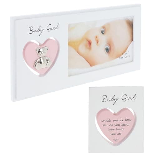 Image of Shudehill Giftware Spinning Heart Frame 6x4 Photo Frame - Baby Girl, Baby Boy or Christening Themed Designs with Meaningful Quote, Gift Idea (Baby Girl)